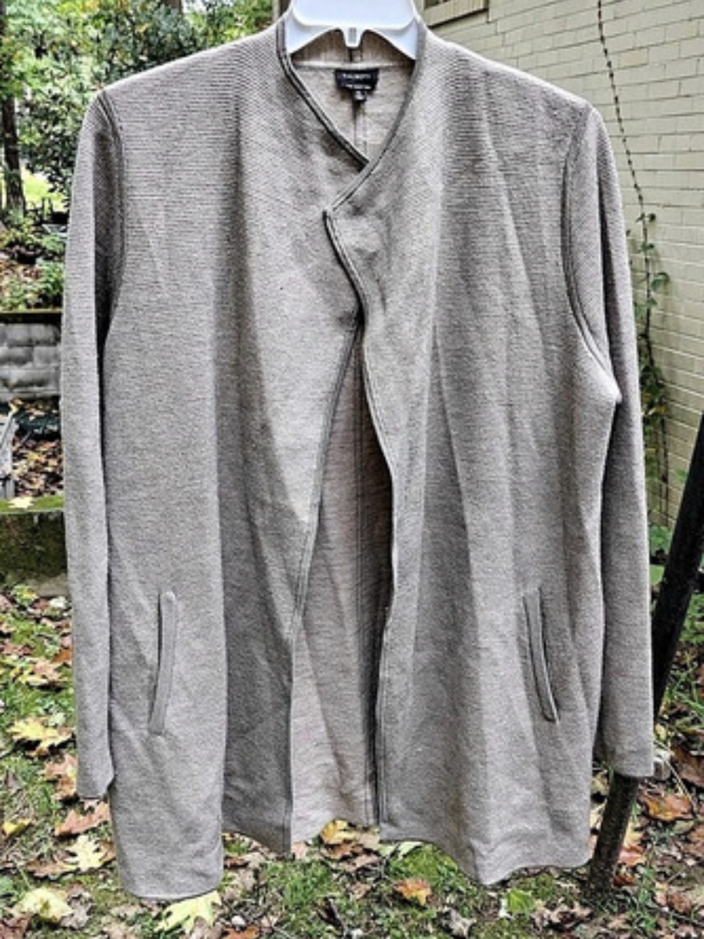 Talbots Open-Front Merino Wool Cardigan Gray Taupe XL